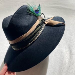 Beautiful Handmade in Mexico black hat with feathers